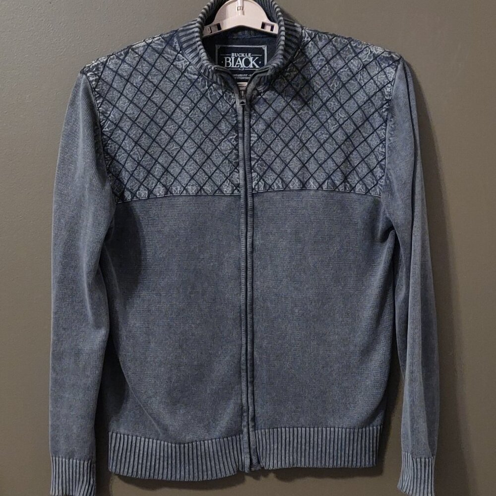 Buckle Black Men's Full Zip Mock Neck Sweater Mottled Grey SIZE XL